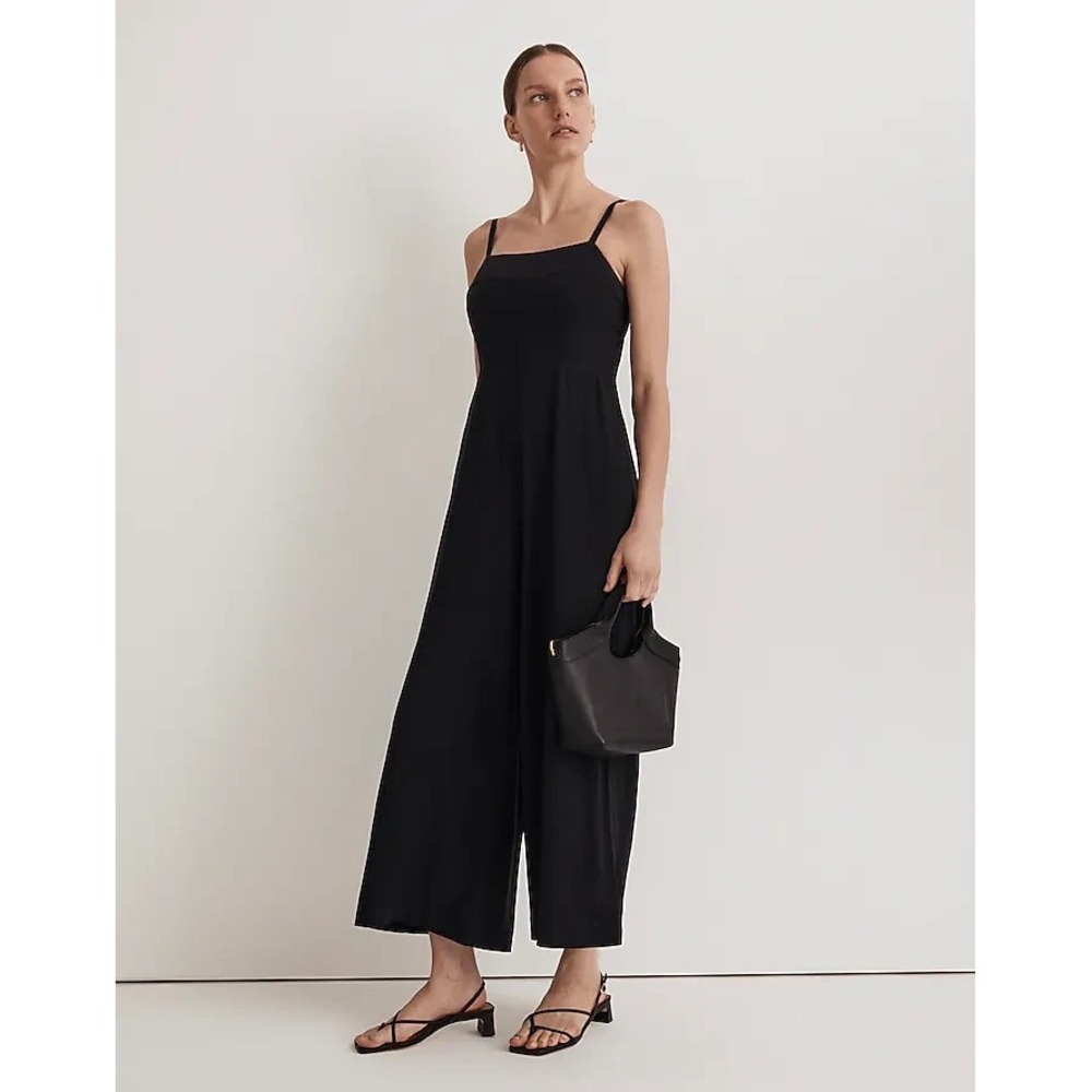Madewell Womens Square-Neck Wide-Leg Sleeveless Jumpsuit in True Black Size 14